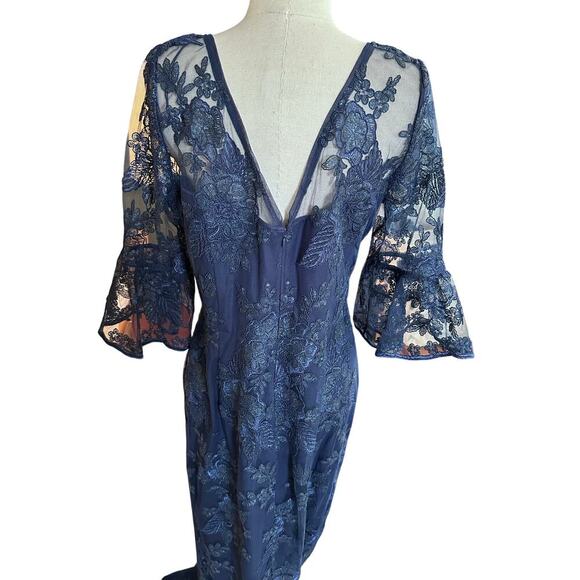 Adrianna Papell Women's Navy Long Sequin Embroidered Column Gown Size 10 - Picture 6 of 9